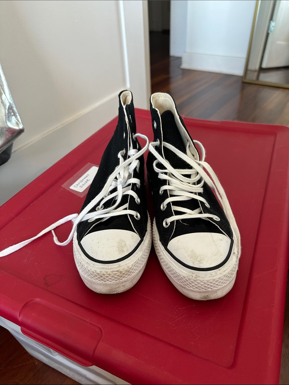 Converse Black and White High Top Sneakers - Picture 2 of 5